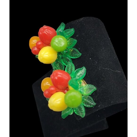 Carmen Miranda Fruit Salad Clip On Earrings Hong Kong Vintage Tutti Fruitti - Picture 5 of 15